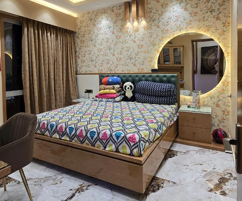 Bedroom with feature wall