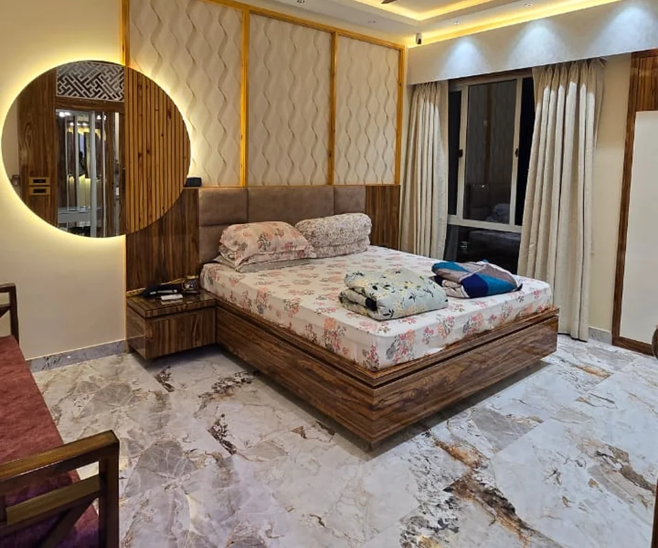 Bedroom with decorative lighting